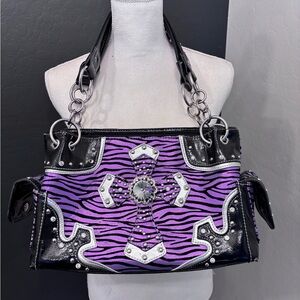 Purple and Black Women's Bag with Cross Design - Y2k 💜🖤